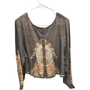 Anthropologie x Bl^nk London Cropped Button Back Boho Top Women’s Size Medium